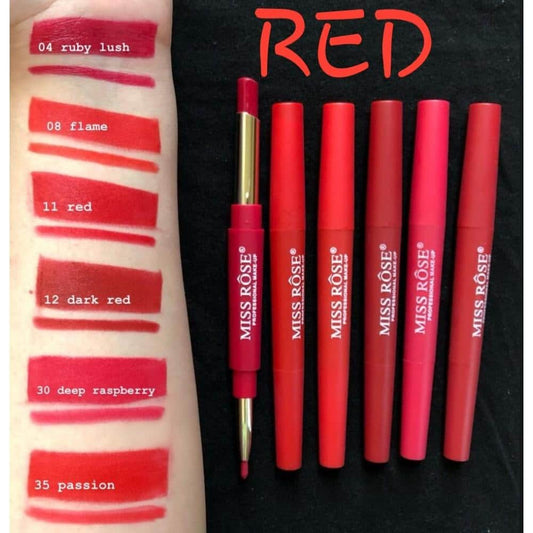 MISS ROSE Lipstick Plus Liner 2in1 Red Family